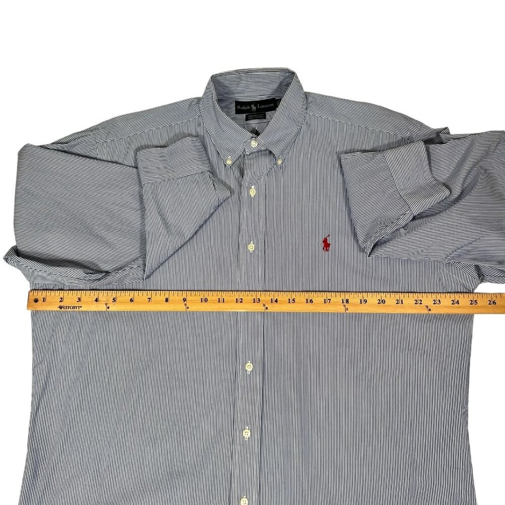 Ralph Lauren Mens Blue White Striped Yarmouth Casual Button Down Shirt Size 16 - Picture 10 of 12
